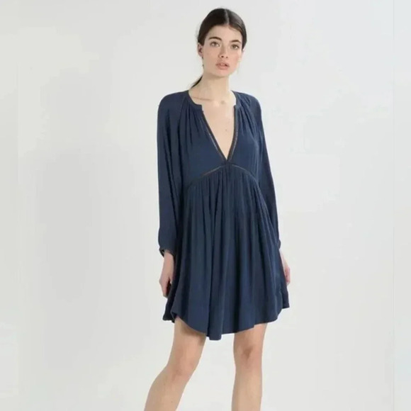 Free People Go Lightly Swing Babydoll Boho Blue Women's Mini Dress Size Small. - Picture 3 of 16